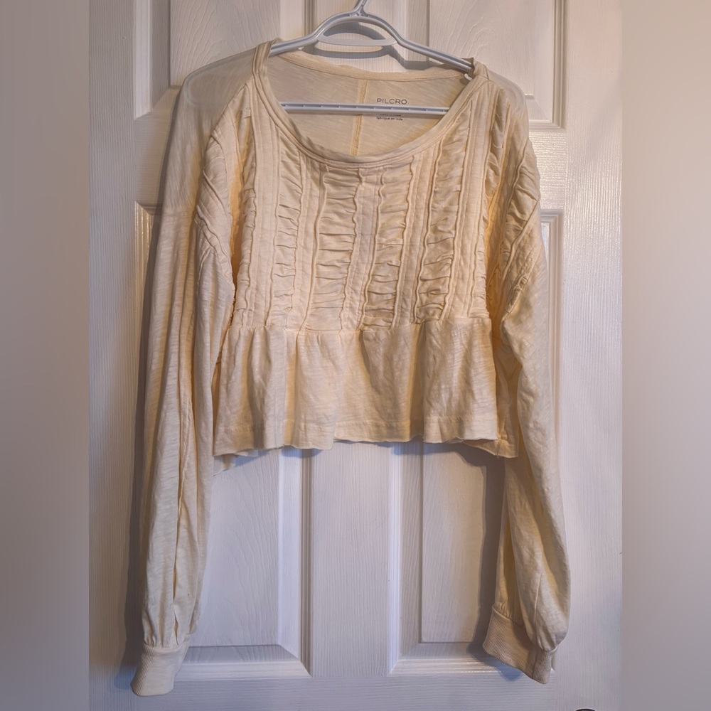 Pilcro Cream Long-Sleeve Crop Top
